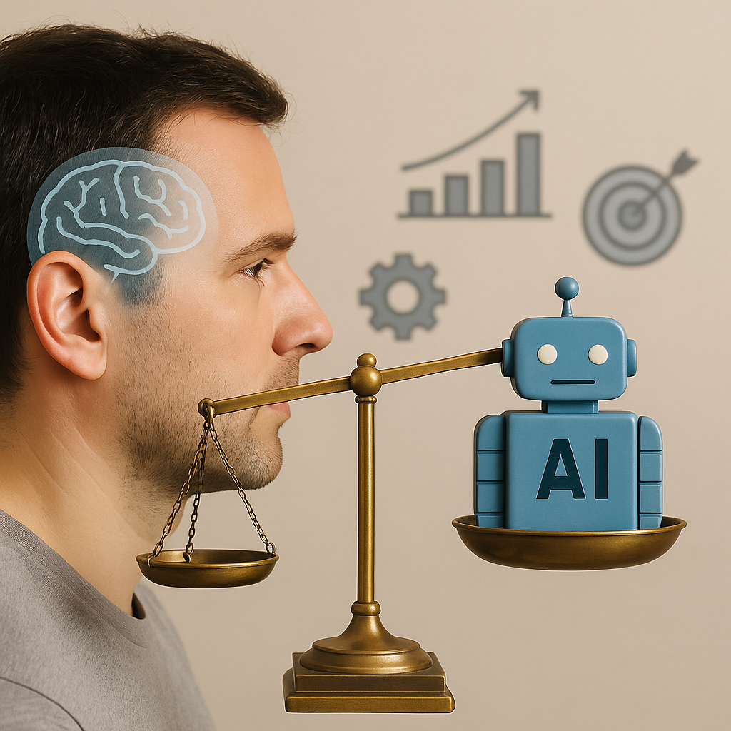 Imagen generada con IA: La imagen fue creada mediante inteligencia artificial para ilustrar el equilibrio entre creatividad humana y automatización en el marketing digital.